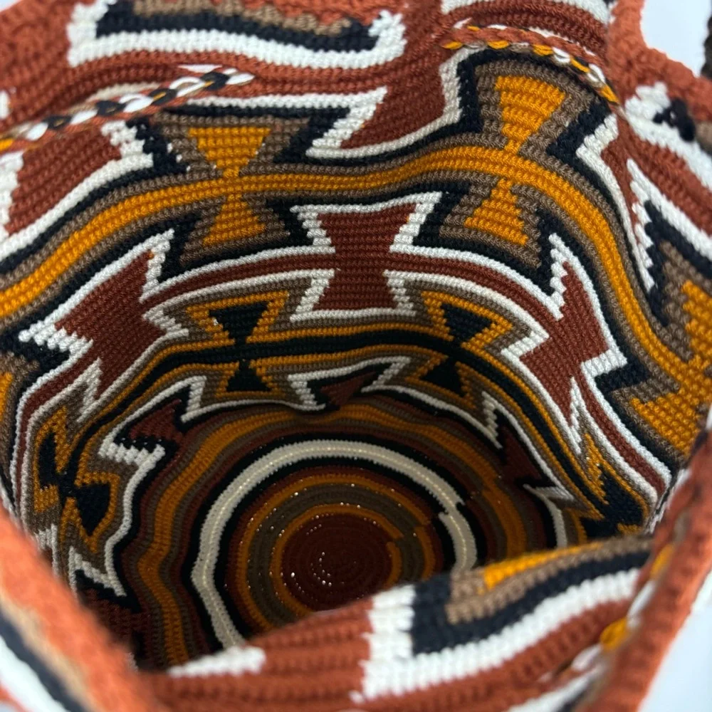 Unbranded Aztec western style hobo bucket bag w/pull closure fringe woven rope